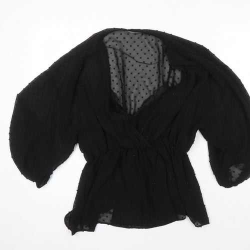 Zara Womens Black Viscose Tunic Blouse Size M V-Neck