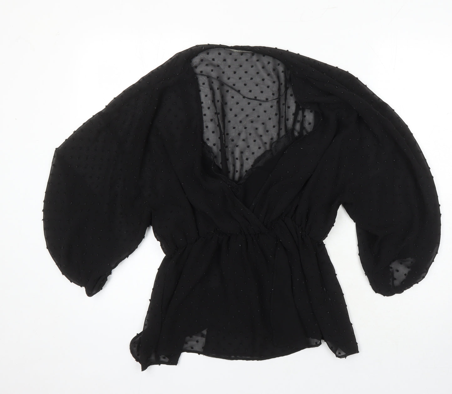 Zara Womens Black Viscose Tunic Blouse Size M V-Neck