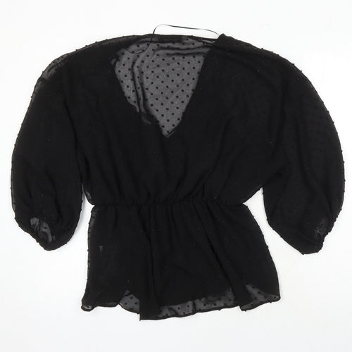 Zara Womens Black Viscose Tunic Blouse Size M V-Neck