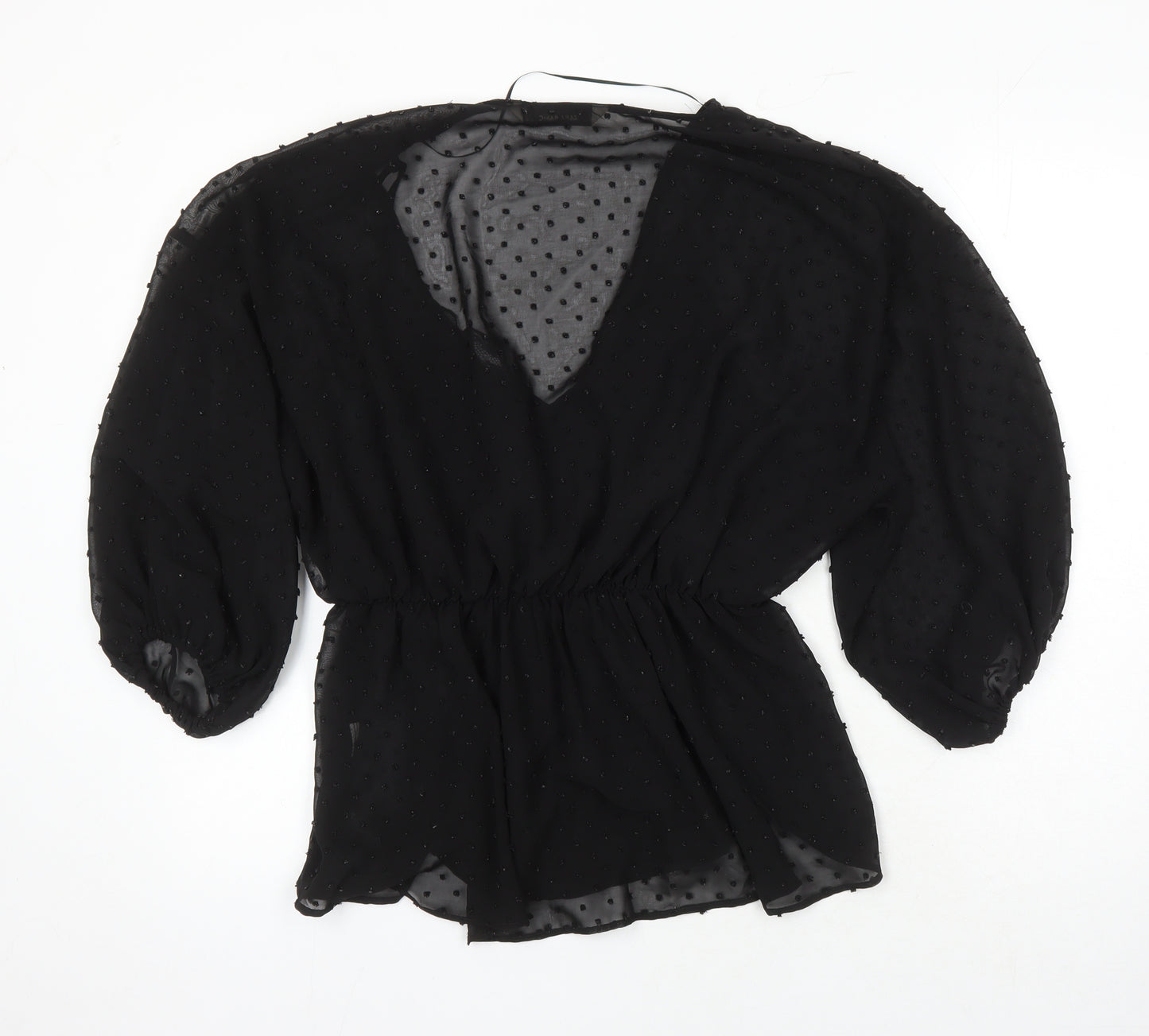 Zara Womens Black Viscose Tunic Blouse Size M V-Neck