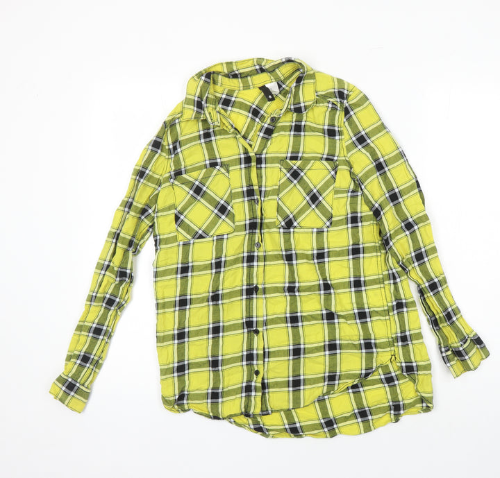 H&M Womens Multicoloured Check 100% Cotton Basic Blouse Size 8 Collared