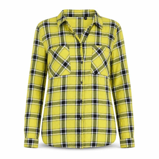 Front view of H&M women’s multicoloured check 100% cotton basic blouse, size UK 8, collared