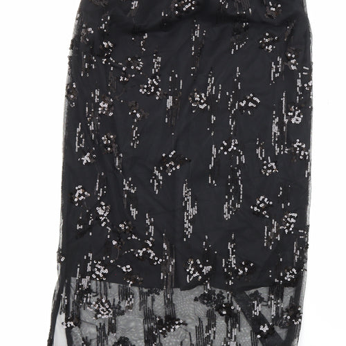 M&S Womens Black Polyester Straight & Pencil Skirt Size 8 - Elastic Waist