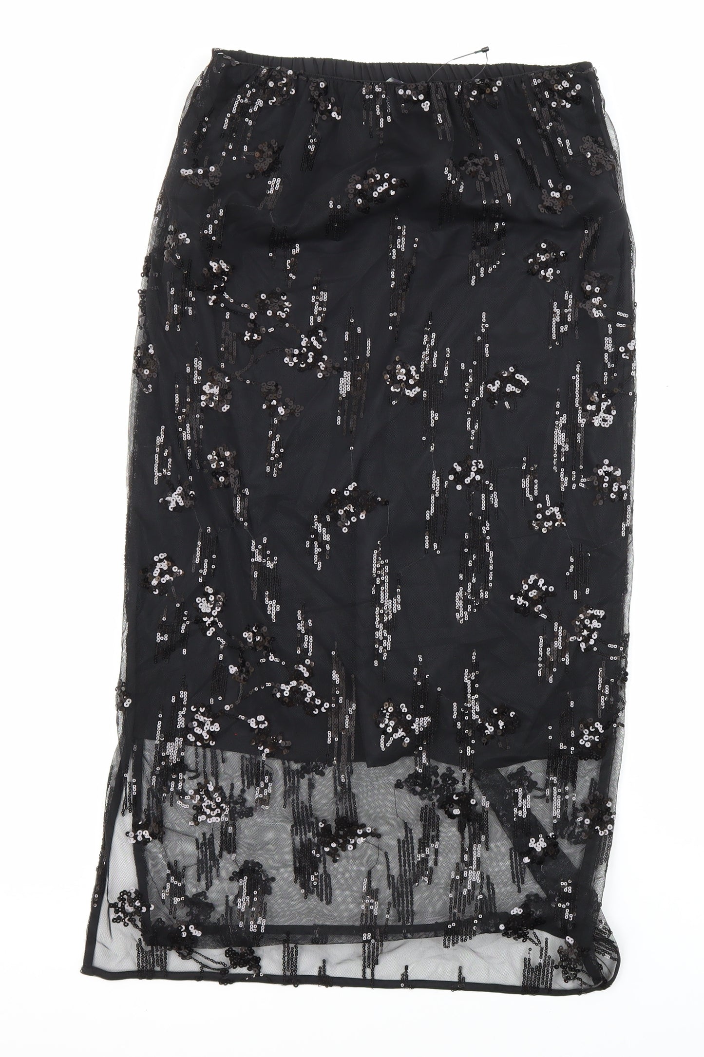 M&S Womens Black Polyester Straight & Pencil Skirt Size 8 - Elastic Waist