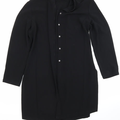 Marks and Spencer Womens Black Polyester Basic Button-Up Size 14 Round Neck