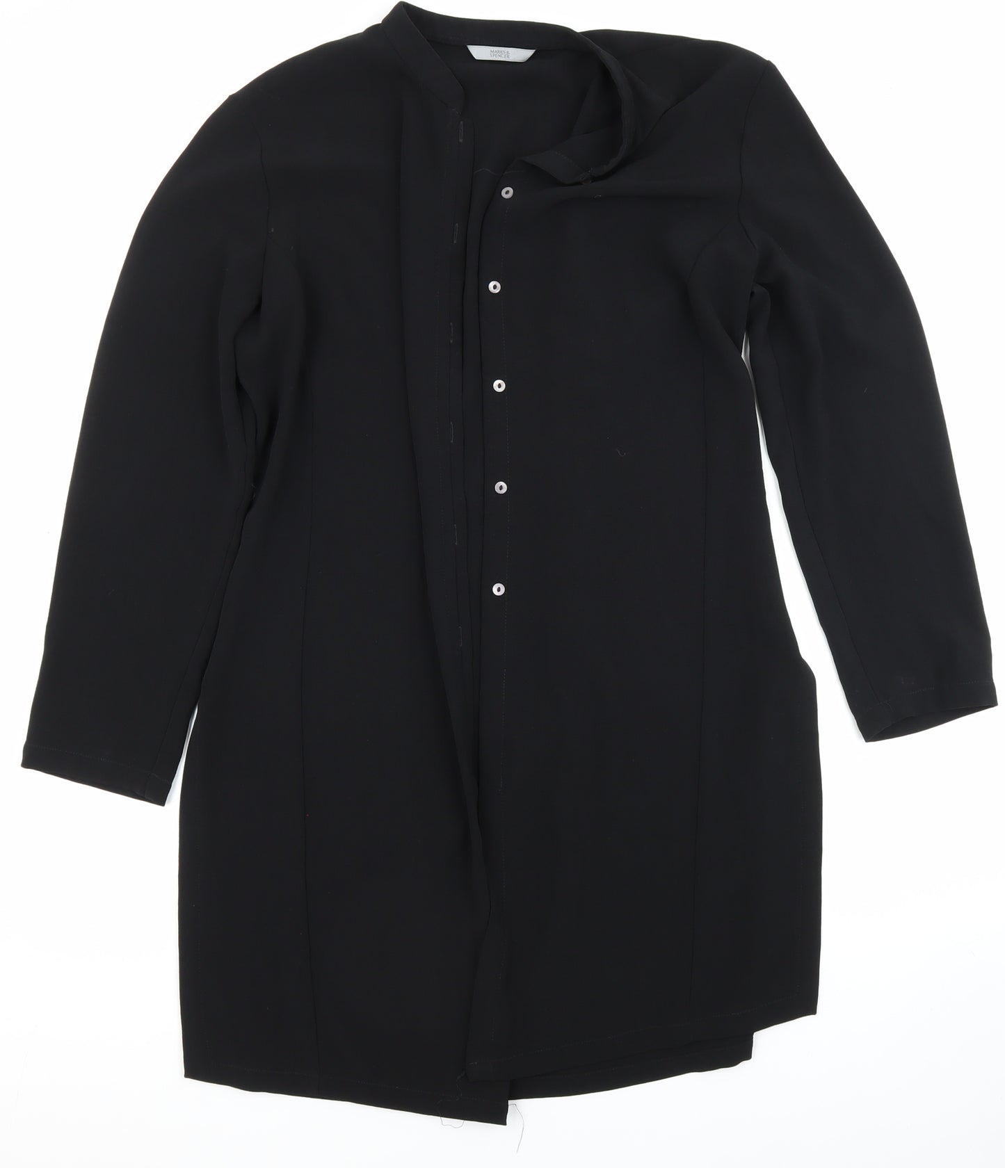 Marks and Spencer Womens Black Polyester Basic Button-Up Size 14 Round Neck