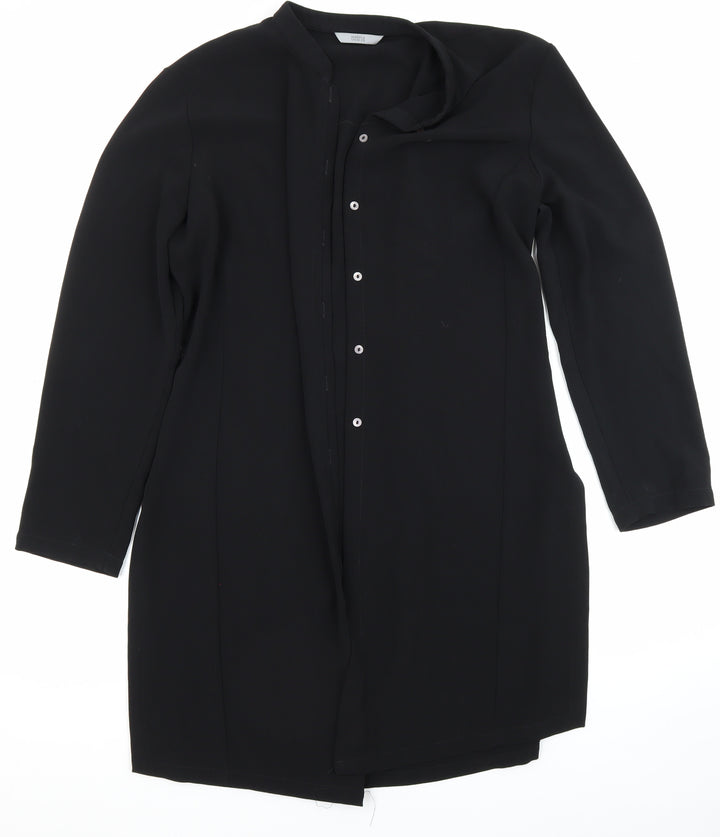 Marks and Spencer Womens Black Polyester Basic Button-Up Size 14 Round Neck