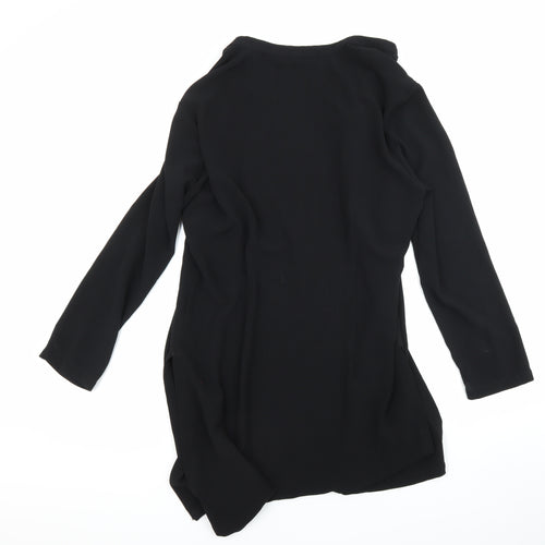 Marks and Spencer Womens Black Polyester Basic Button-Up Size 14 Round Neck