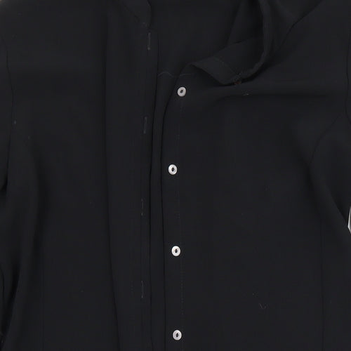 Marks and Spencer Womens Black Polyester Basic Button-Up Size 14 Round Neck