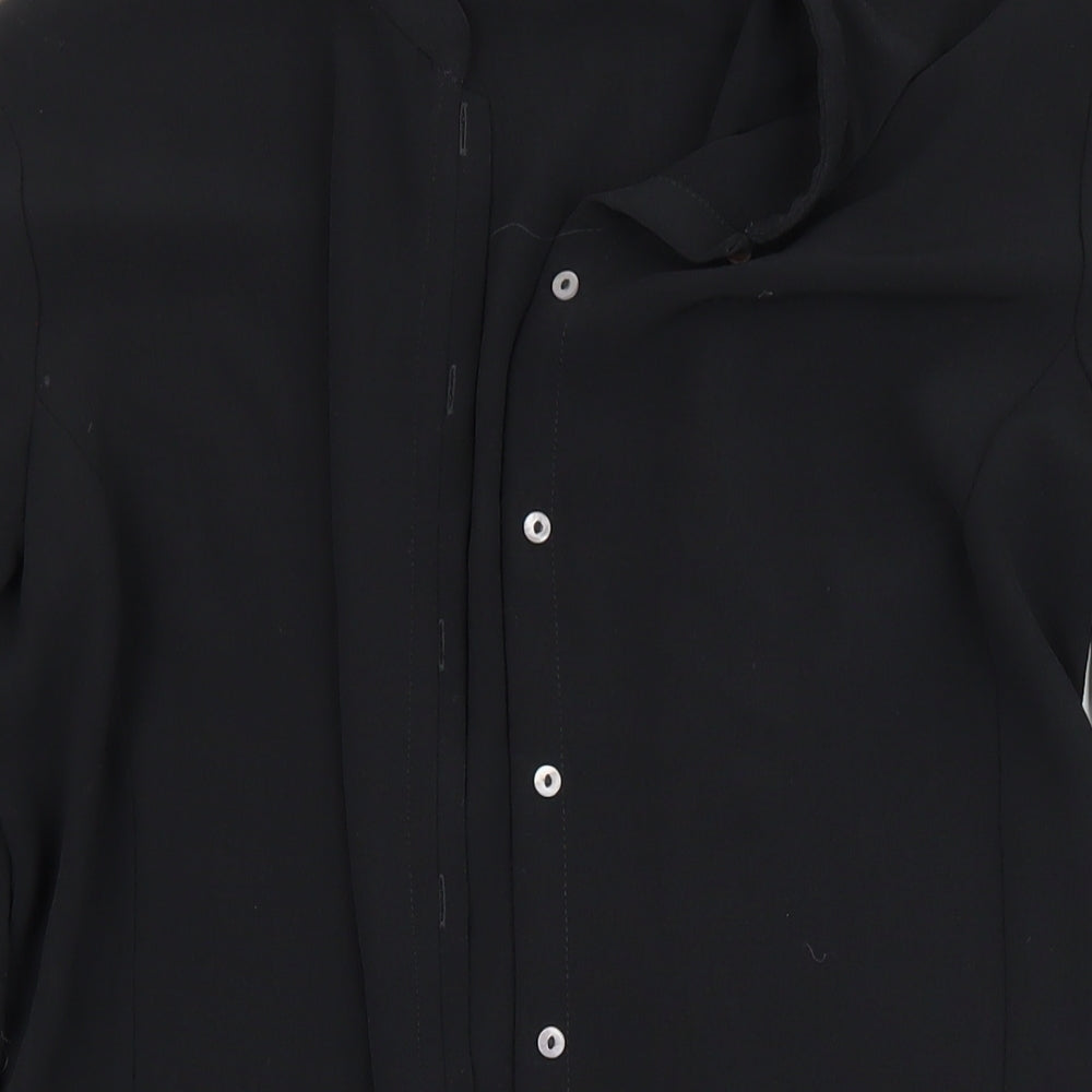 Marks and Spencer Womens Black Polyester Basic Button-Up Size 14 Round Neck