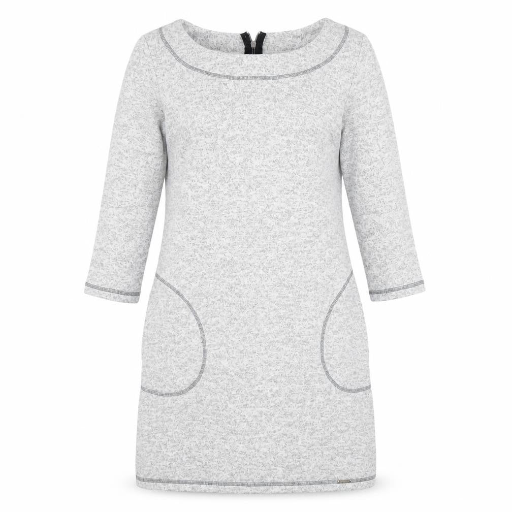 Front view of Trendy women’s green polyester blend shift, size UK 8, boat neck zip