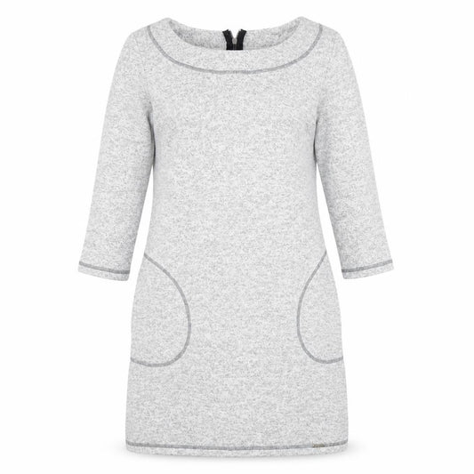 Front view of Trendy women’s green polyester blend shift, size UK 8, boat neck zip