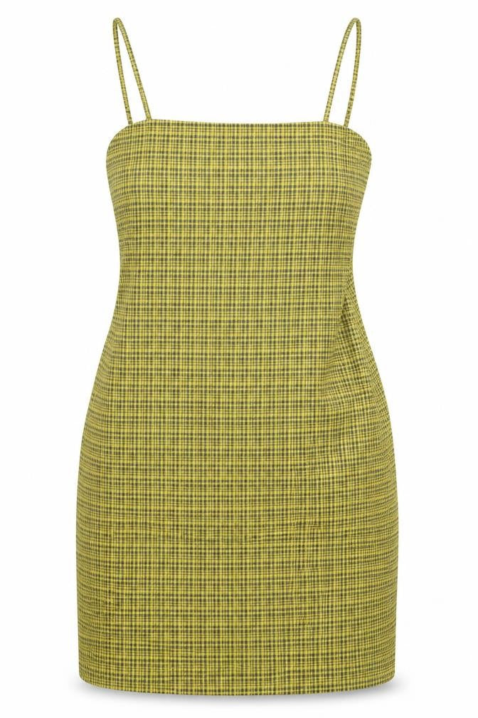 Front view of Marisa Atitude women’s multicoloured check polyester blend shift, size UK 8, square neck
