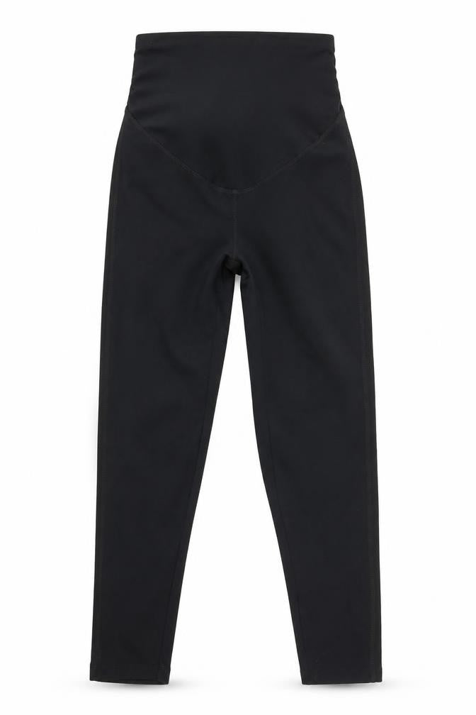Front view of ASOS women’s black cotton compression leggings, size UK 12, 20-inch leg regular