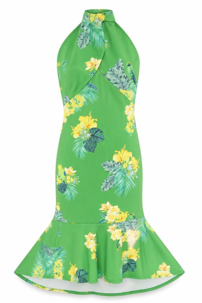 Front view of True Violet women’s multicoloured floral polyester fit & flare, size UK 8, v-neck - backless