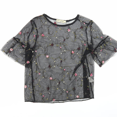 Chic Coral Womens Multicoloured Floral Polyester Tunic Blouse Size 10 Round Neck - Embroidered Flowers