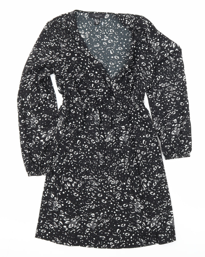 New Look Womens Multicoloured Geometric Polyester Fit & Flare Size 4 V-Neck