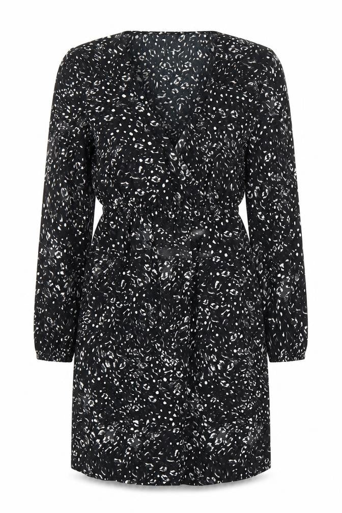 Front view of New Look women’s multicoloured geometric polyester fit & flare, size UK 4, v-neck
