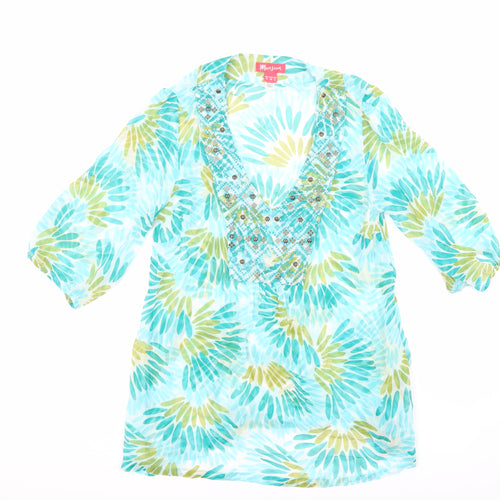 Monsoon Womens Multicoloured Geometric Silk Tunic Blouse Size 10 V-Neck