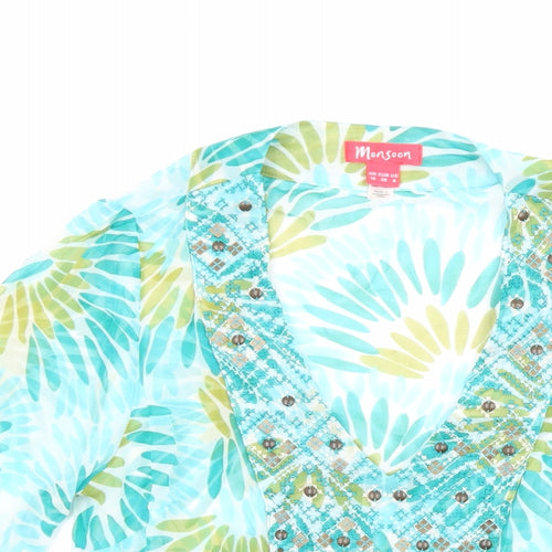 Monsoon Womens Multicoloured Geometric Silk Tunic Blouse Size 10 V-Neck