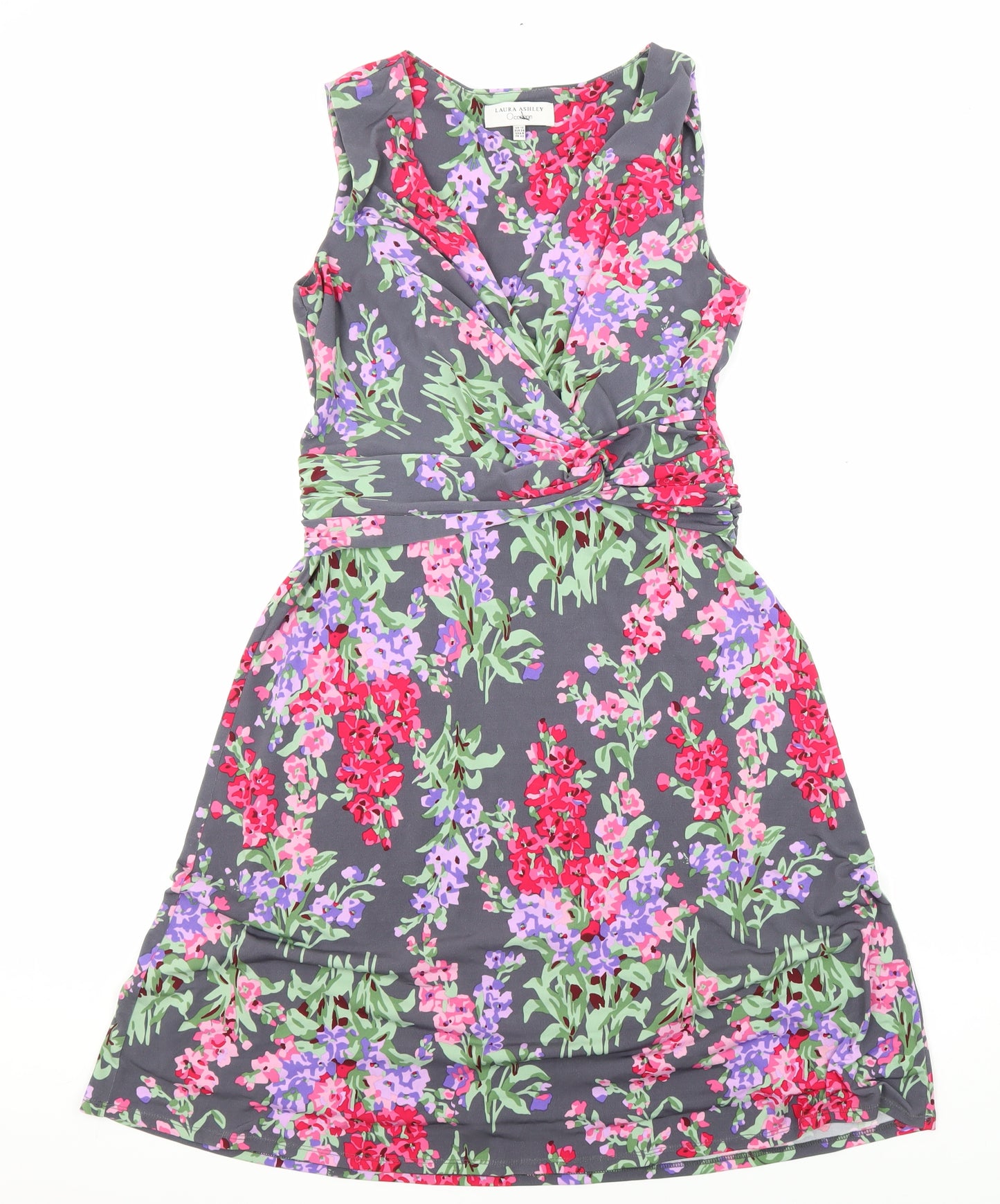 Laura Ashley Womens Multicoloured Floral Polyester Fit & Flare Size 12 V-Neck