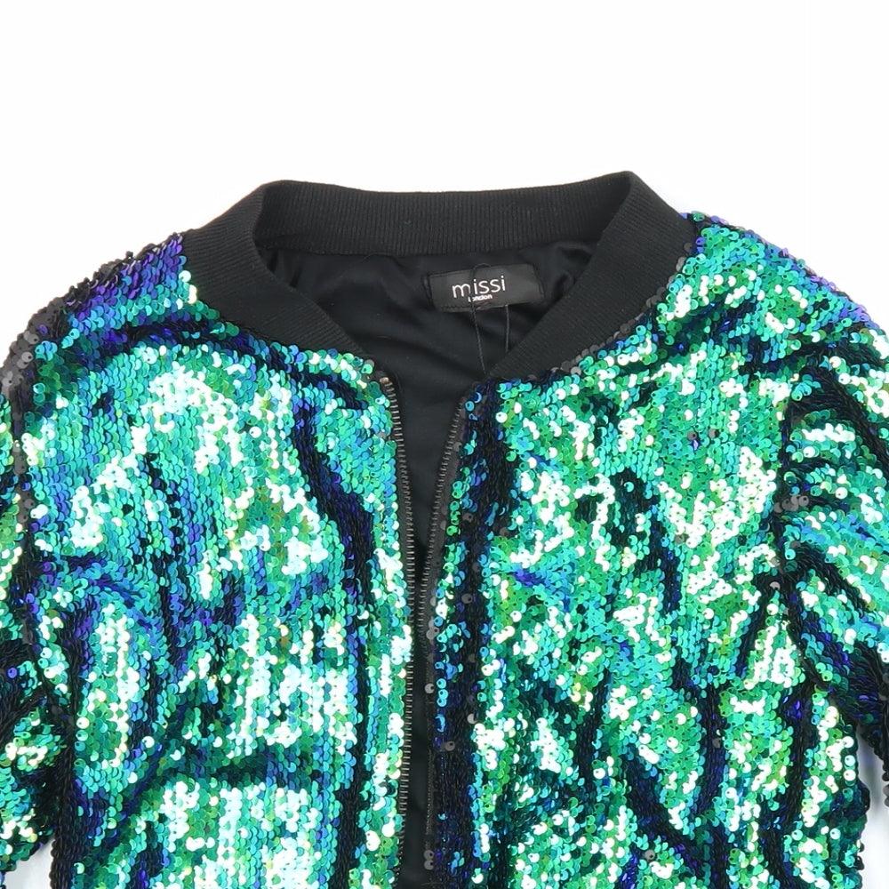 Missi London Womens Multicoloured Jacket Size 8 Zip - Sequined