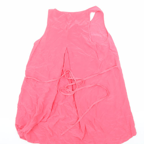 Reiss Womens Pink Silk Tunic Blouse Size 12 Round Neck - Tie back