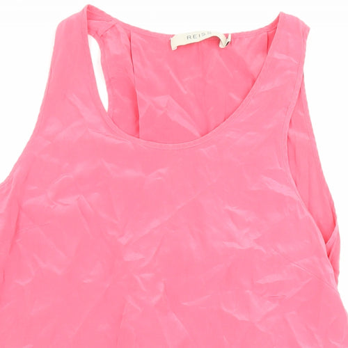 Reiss Womens Pink Silk Tunic Blouse Size 12 Round Neck - Tie back