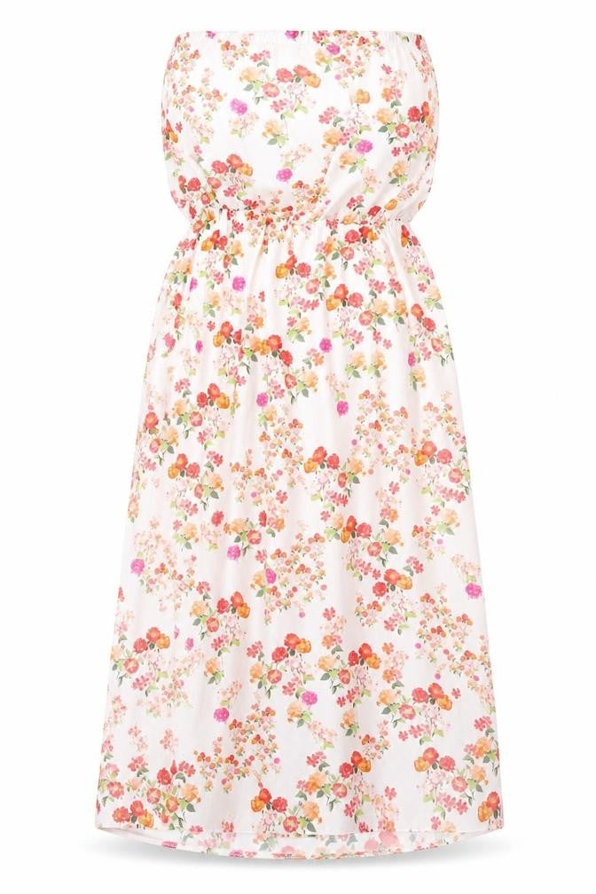 Front view of New Look women’s multicoloured floral polyester maxi, size UK 12, off the shoulder