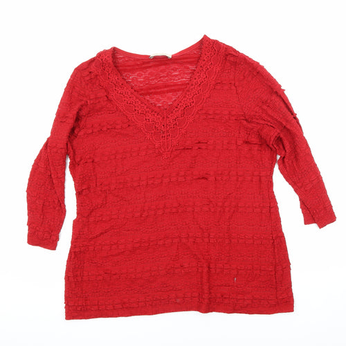 Per Una Womens Red Polyester Blend Tunic Blouse Size M V-Neck