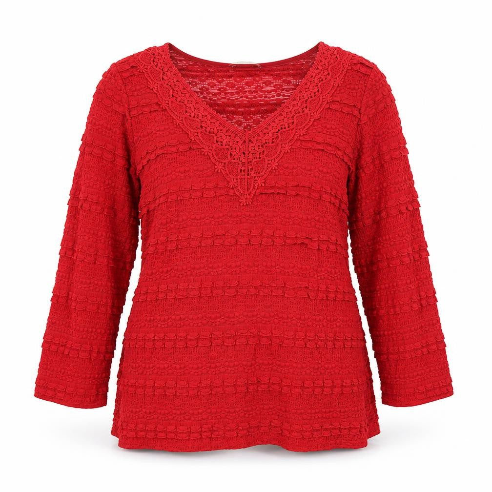 Front view of Per Una women’s red polyester blend tunic blouse, size M, v-neck