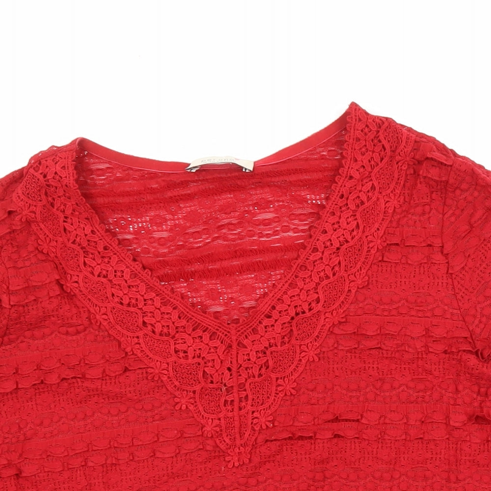 Per Una Womens Red Polyester Blend Tunic Blouse Size M V-Neck