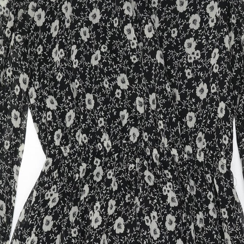 Mango Womens Black Floral Polyester A-Line Size S Round Neck Button