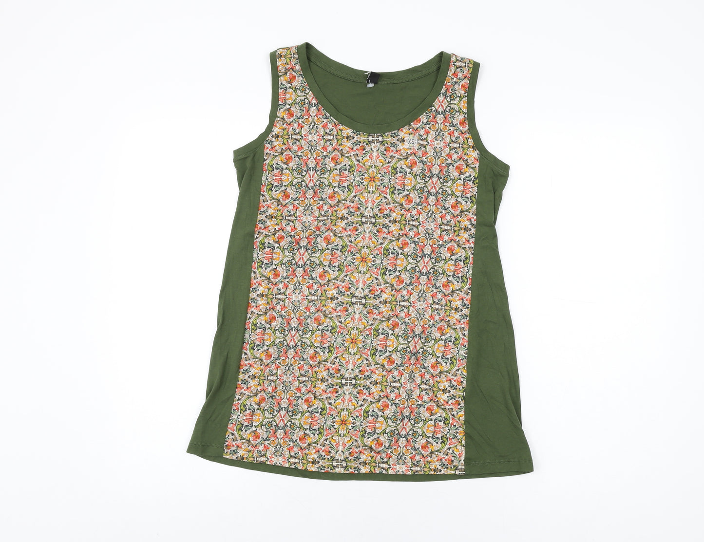 Uniqlo Womens Green Geometric Cotton Basic T-Shirt Size XS Round Neck