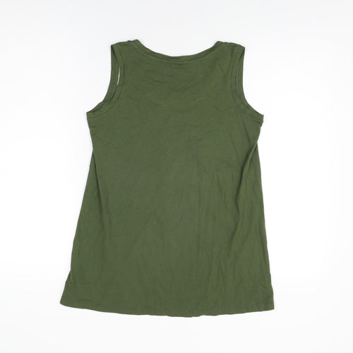 Uniqlo Womens Green Geometric Cotton Basic T-Shirt Size XS Round Neck
