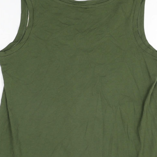 Uniqlo Womens Green Geometric Cotton Basic T-Shirt Size XS Round Neck
