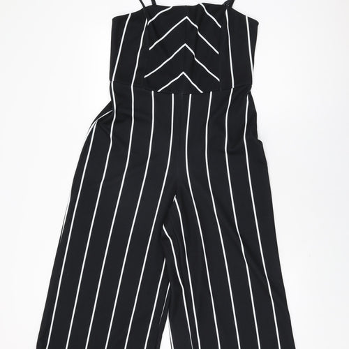 New Look Womens Black Striped Polyester Jumpsuit One-Piece Size 12 L21 in Zip