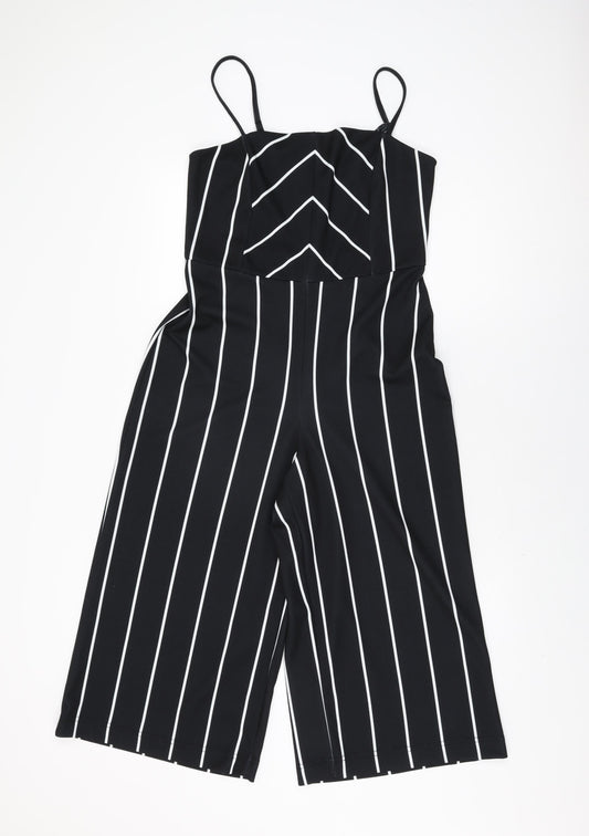 New Look Womens Black Striped Polyester Jumpsuit One-Piece Size 12 L21 in Zip