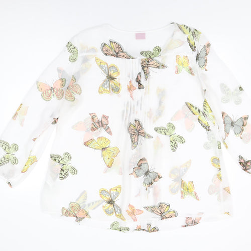 Together Womens White Geometric Polyester Basic Button-Up Size 18 Round Neck - Butterfly Print