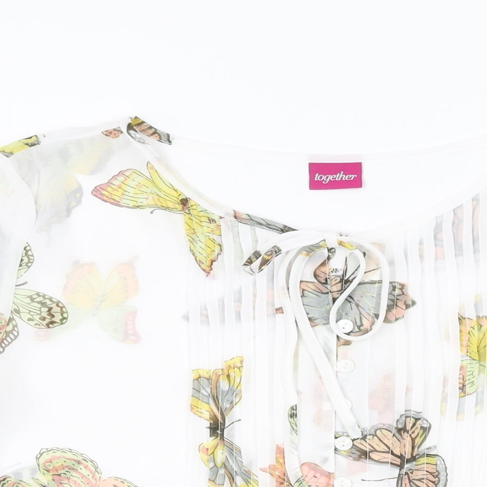 Together Womens White Geometric Polyester Basic Button-Up Size 18 Round Neck - Butterfly Print
