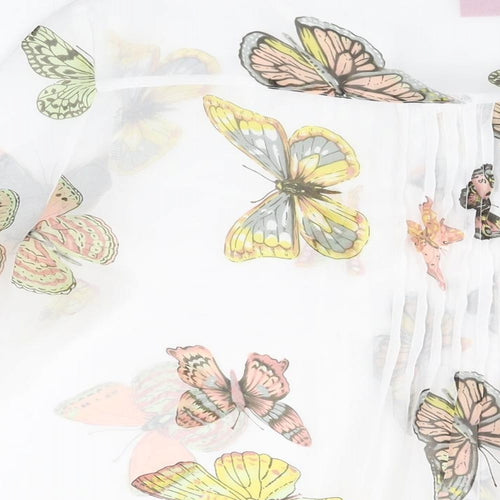 Together Womens White Geometric Polyester Basic Button-Up Size 18 Round Neck - Butterfly Print