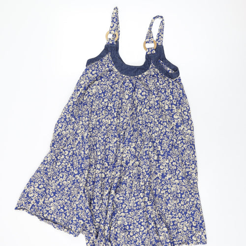 French Connection Womens Blue Floral Cotton Shift Size 6 Round Neck Pullover