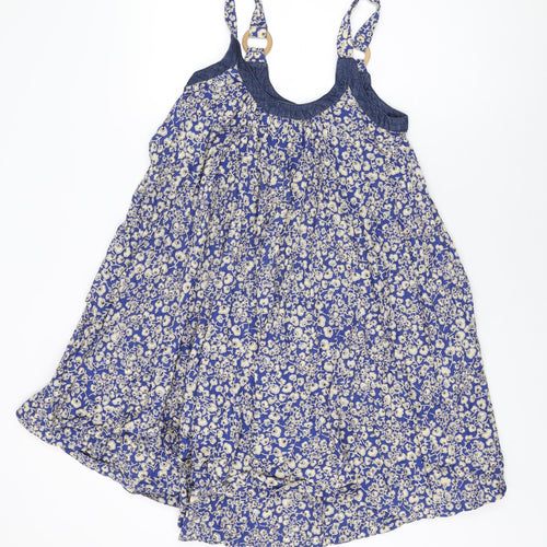 French Connection Womens Blue Floral Cotton Shift Size 6 Round Neck Pullover