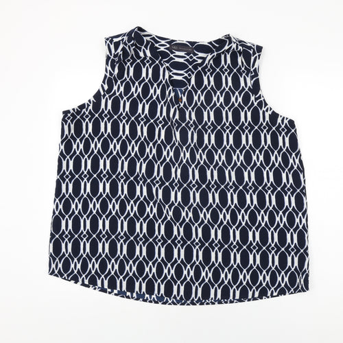 Marks and Spencer Womens Blue Geometric Polyester Basic T-Shirt Size 20 V-Neck