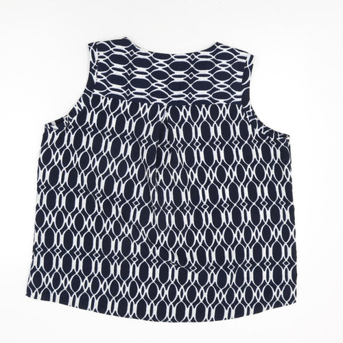 Marks and Spencer Womens Blue Geometric Polyester Basic T-Shirt Size 20 V-Neck