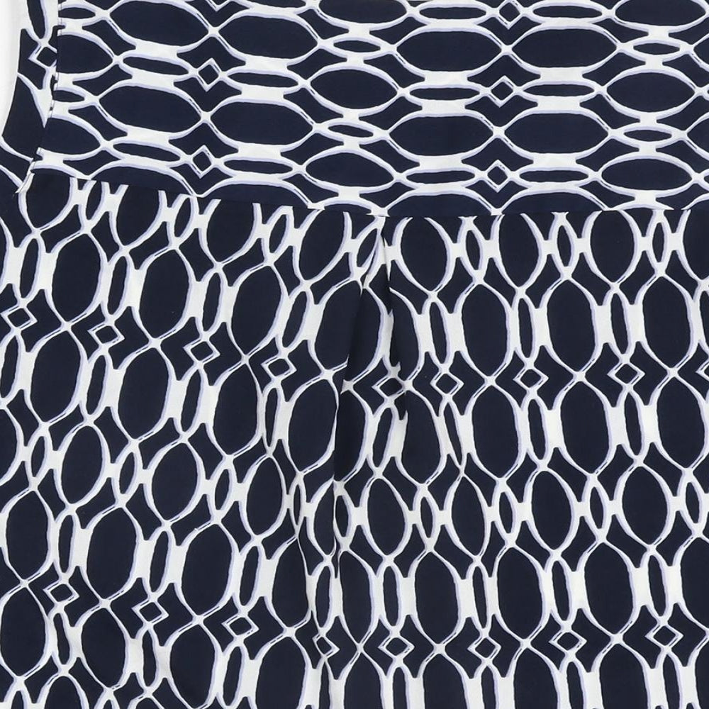 Marks and Spencer Womens Blue Geometric Polyester Basic T-Shirt Size 20 V-Neck