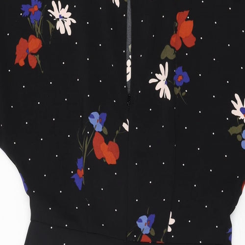Warehouse Womens Black Floral Polyester Mini Size 6 Round Neck Zip