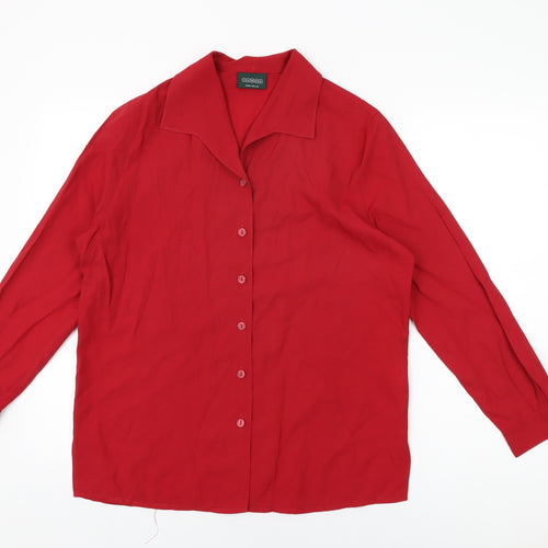Canda Womens Red Viscose Basic Button-Up Size 12 Collared