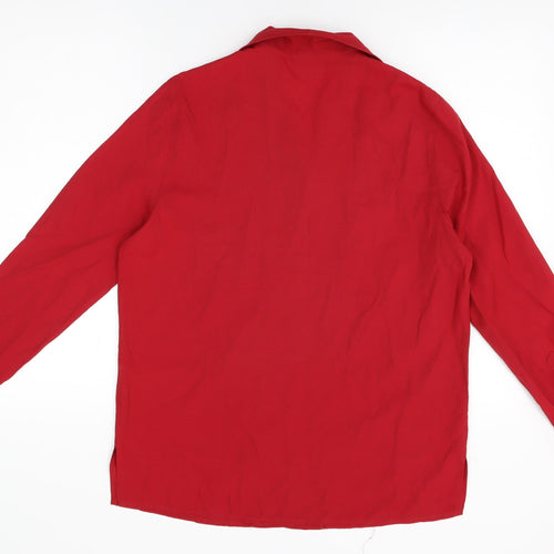 Canda Womens Red Viscose Basic Button-Up Size 12 Collared