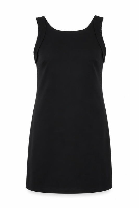 Front view of Next women’s black polyester shift, size UK 10, round neck pullover